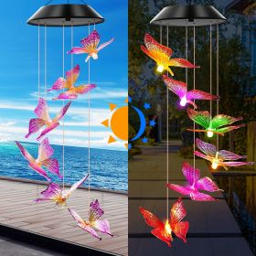 1pc Purple Butterfly Solar Wind Chimes Color Changing Lights Outdoor; Best Gifts For Mom Grandma Women Wife Aunt Sister; Unique Mobile