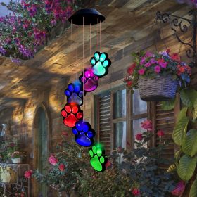 1pc; Paw Print Solar Wind Chimes For Outside; Dogs Cat Pet Paw Print Remembrance Wind Chimes; Waterproof Color Changing Solar Hanging