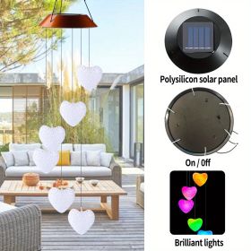 GANGES SA Solar Led Color-Changing Wind Chime Hanging Light; Wind Chime With Hanging Heart Shaped Ornaments; Festive Decoration