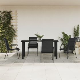 5 Piece Patio Dining Set Black Steel and Textilene