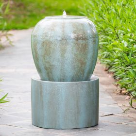 19.5x19.5x32.5" Heavy Outdoor Cement Fountain Antique Blue, Cute Unique Urn Design Water feature For Home Garden, Lawn, Deck & Patio