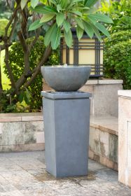 44.5" Polyresin Gray Zen Bowl Water Fountain, Outdoor Bird Feeder /Bath Fountains, Relaxing Water Feature for Garden Lawn Backyard Porch