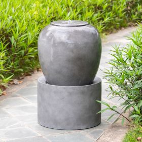 19.5x19.5x32.5" Heavy Outdoor Cement Fountain Antique Gray, Cute Unique Urn Design Water feature For Home Garden, Lawn, Deck & Patio