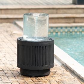 20x20x19.5" Heavy Cement Round Black Ribbed Outdoor Water Fountain with Light (Color Change)