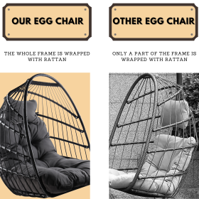 Swing Egg Chair with Stand Indoor Outdoor Wicker Rattan Patio Basket Hanging Chair with C Type bracket , with cushion and pillow,Patio Wicker