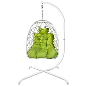 Swing Egg Chair with Stand Indoor Outdoor Wicker Rattan Patio Basket Hanging Chair with C Type bracket ; with cushion and pillow