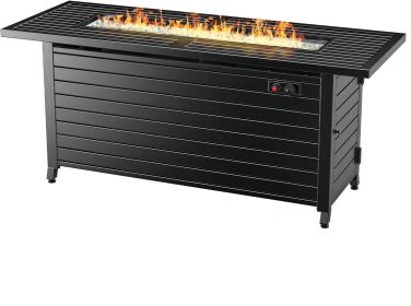 LEGACY HEATING 57" Propane Fire Pit Table, 50,000BTU Outdoor Gas Fire Pit, 2 in 1 Rectangular Firepit Tabletop w/ Lid, Wind Guard