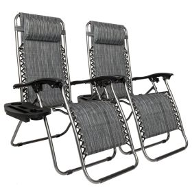Infinity Zero Gravity Chair Pack 2, Outdoor Lounge Patio Chairs with Pillow and Utility Tray Adjustable Folding Recliner for Deck