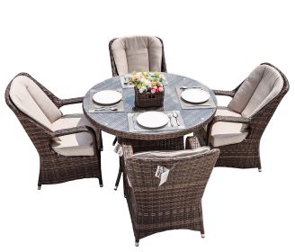 Direct Wicker Outdoor Patio 5-Piece All Weather PE Rattan Dining Set with Cushions