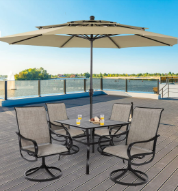 MEOOEM Patio Textilene Dining Set  Bistro Set Outdoor Furniture Square Bistro Metal Table Side/End Table and Dining Chairs