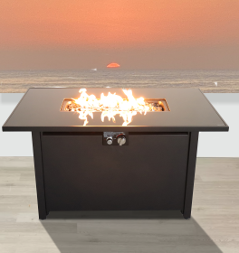 Living Source International 42 White Smoked Glass Metal Rectangle Fire Pit (Black)