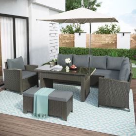 U_STYLE Patio Furniture Set,6 Piece Outdoor Conversation Set, Dining Table Chair with Bench and Cushions(As same as WY000262AAE)