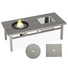 3-in-1 Coffee Table with Ice Bucket and Fire Pit - Gray