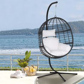 Hanging Chair;  Indoor Outdoor Hanging Egg Chair with Stand;  Durable Wicker Porch Swing Hammock Chair Sets;  360lbs Capacity
