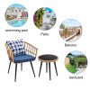 3-Piece Patio Wicker Round 16 in. H Coffeee Table Outdoor Bistro Conversation Set Rattan Chair with Blue Cushions