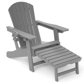 Adirondack Chair Lawn Outdoor Fire Pit Chairs Adirondack Chairs Weather Resistant/Adirondack Retractable Ottoman (Color: Gray)