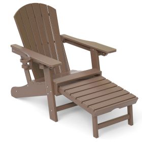 Adirondack Chair Lawn Outdoor Fire Pit Chairs Adirondack Chairs Weather Resistant/Adirondack Retractable Ottoman (Color: Brown)